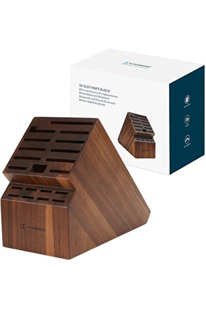KITCHENDAO 20 Slot Acacia Wood Knife Block without Knives, Universal Knife Ho...