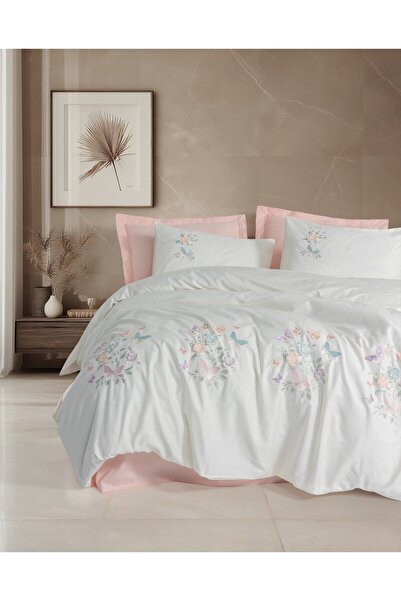 Cotton Box Liva powder pink 3D embroidered satin king-size duvet cover set