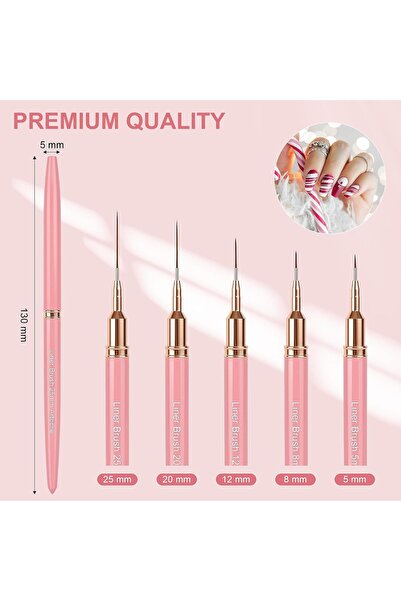 genrik Metallic Nail Art Pens, Liner Brushes Set, 5PCS Pink Nail Tools