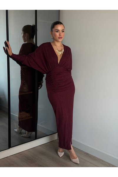 ROUPAS COLLECTİON Elvaris Simli Yırtmaç Detay Elbise