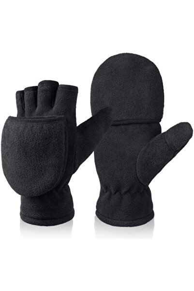 Morvena Picks Mănuși de iarnă cu degete rabatabile, din material fleece căldu...