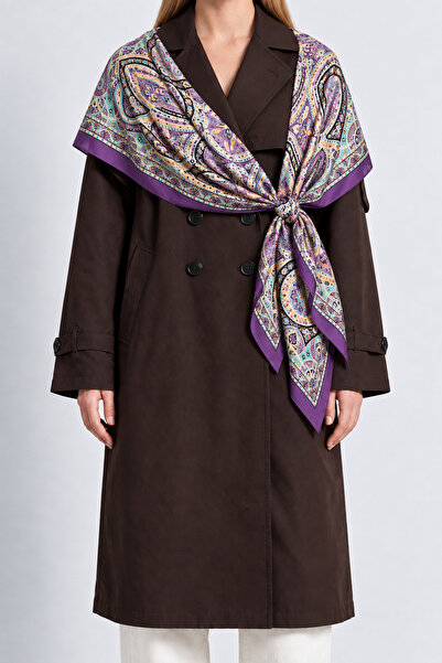 Lovelyİstanbul Patterned Scarf 90*90 Lnw0003 Purple Yellow