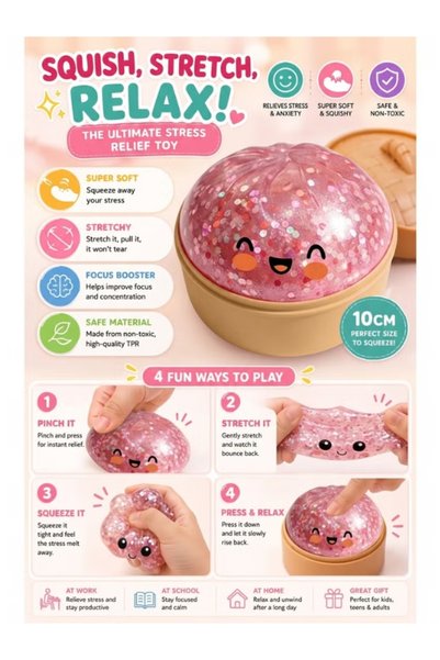 Generic Brand Glitter Dumpling Squishy – Cute Slow Rising Soft Squeeze Fidget Toy, Kawaii Stress Relief Toy