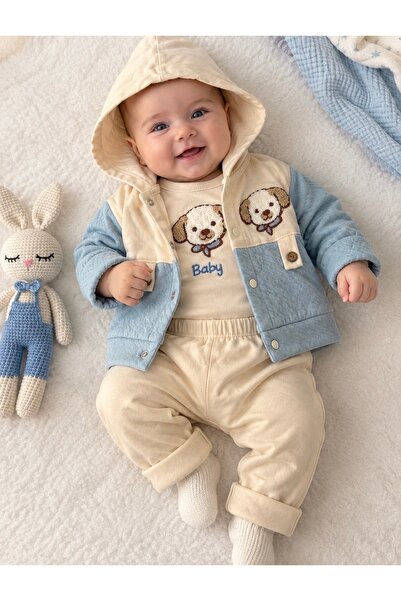 Beybifresh Erkek bebek köpek nakışlı 3lü takım