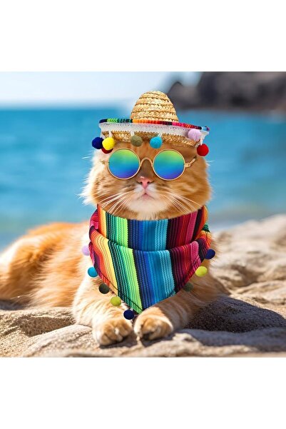 Morvena Picks Costum sombrero mexican pentru câini, bandană pentru căței, păl...