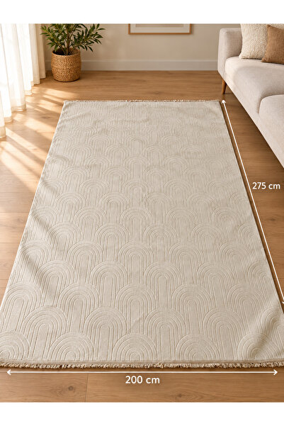 OEM Covor Bej 200 × 275 cm, model geometric în relief, cu spate antiderapant