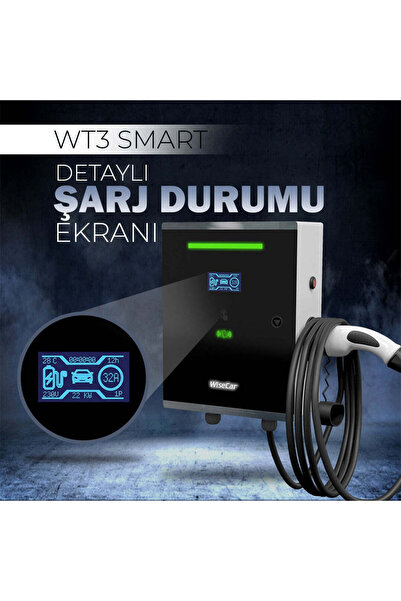 WiseCar WT1 Smart 7.4 kW Duvar Tipi Elektrikli Araç Şarj İstasyonu Kablolu - Kartsız