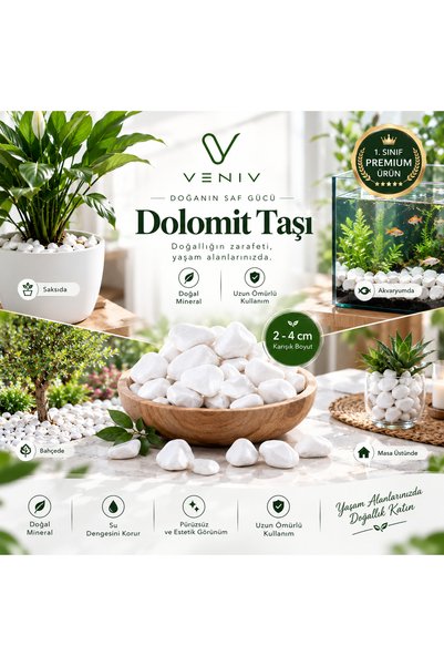 VENİV Beyaz Dolomit Taş 5 Kg 2-4 Cm Dere Çakıl Taşı Bahçe Süs Taşı Saksı Tera...