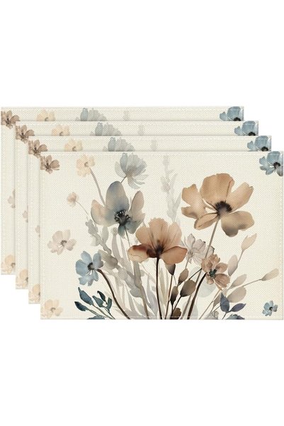 Morvena Picks Set de 4 suporturi de masă lavabile, cu model floral și frunze,...