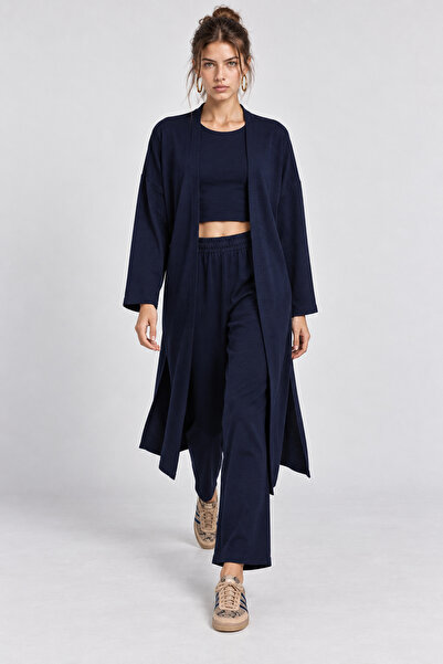Lovelyİstanbul Soft Textured Modal Top and Bottom Set Lby0091 Dark Blue