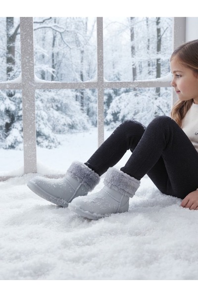 SGF KIDS Gri yağmur ve kar botu içi kürklü su geçirmez çocuk botu