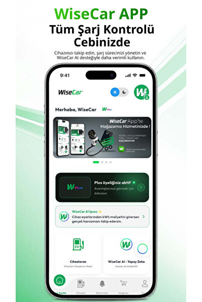 WiseCar WTL Yapay Zeka Destekli Akıllı Elektrikli Araç Şarj Cihazı 22 kW - Siyah Kartsız 8 Metre