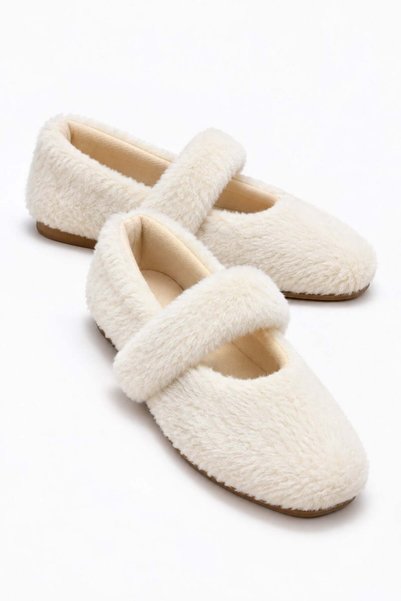 CCWAY AYAKKABI Women's Elastic Ribbed Home Slippers Indoor Ecru