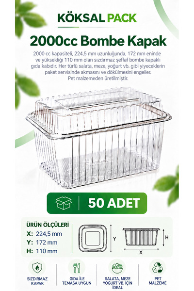 Köksal Pack 50 Pieces 2000 Cc Leak-Proof Transparent Pet Food Container with ...