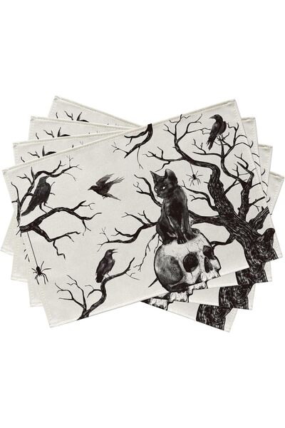 Morvena Picks Suporturi de masă Halloween cu Craniu și Pisică Neagră, 4 bucăț...