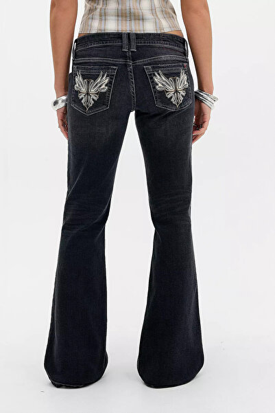 Messy Girls Düşük Bel Skinny İspanyol Paça Jean Kadın Y2K Flare Denim Pantolon