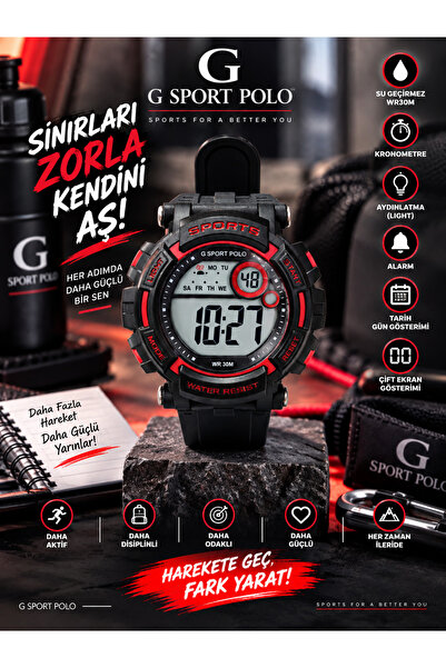 G Sport POLO 30m Suya Dayanıklı Işıklı Alarmlı Kronemetreli Takvimli Çocuk/Ge...