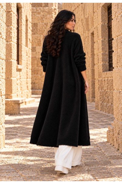 newmisal Women's Oversize Long Black Alya Cardigan