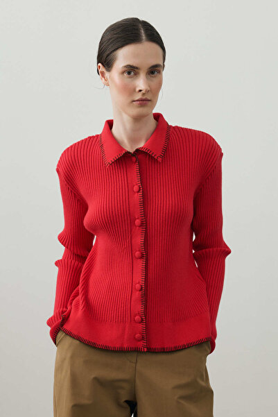 Fahhar Süzene Embroidered Buttoned Cardigan Red