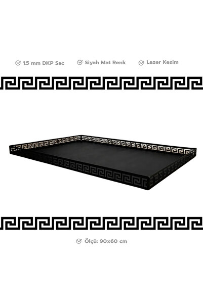 Metal Şömine & Soba Altlığı | Siyah Antik Desenli Dekoratif Zemin Koruyucu (70x60 cm)