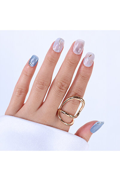 Takma Takma M Beden Mavi Nail Art Kısa Yuvarlak 10'lu Tekrar Kullanılabilir E...