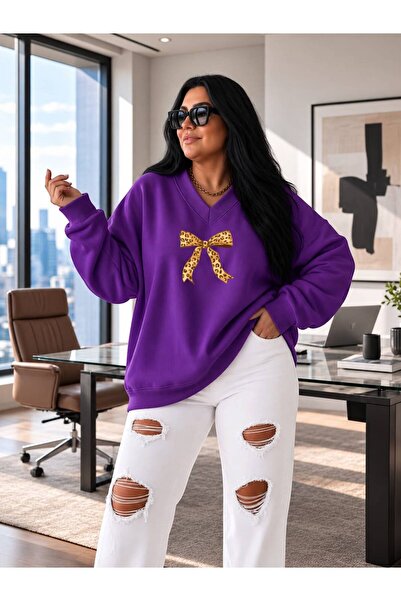 BENROMA 3 Yarn Combed Cotton V-Neck Ribbon Printed Sweatshirt Pyq1