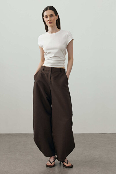 Fahhar Snap-Cuff Barrel Trousers Brown