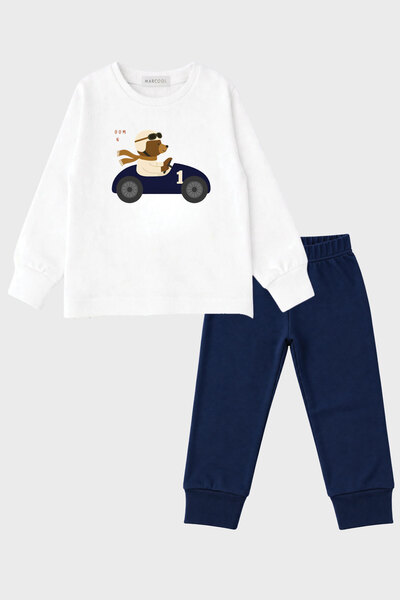 MARKOLL Erkek Bebek Çocuk Araba Baskılı Uzun Kollu Pijama Takımı Lacivert Alt...