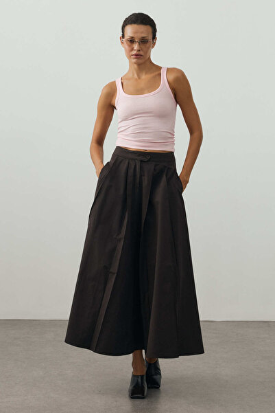Fahhar Pleated Maxi Skirt Bitter Brown