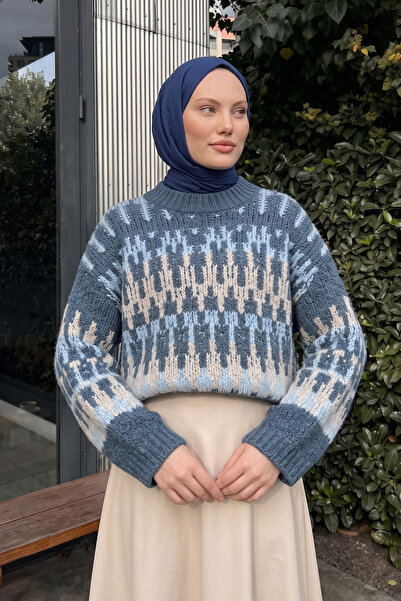 Salih Çelebi Patterned Trko Sweater T2609 - Blue