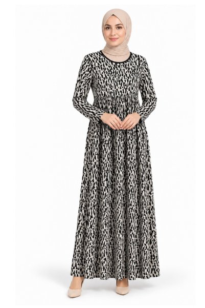 Setiora Black Geometric Patterned Hijab Dress