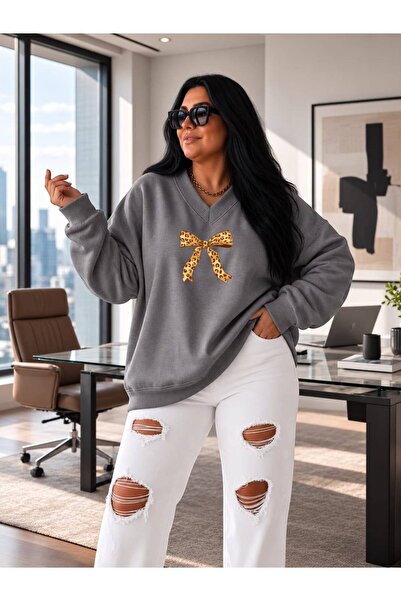 BENROMA 3 Yarn Combed Cotton V-Neck Ribbon Printed Sweatshirt Pyq1
