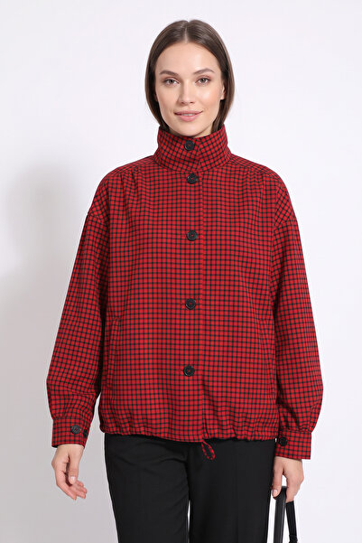 zenne High Collar Checkered Jacket 202709 - Red