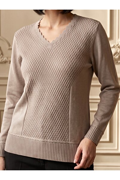 tiriTEK TRİKO Μπλούζα μαμάς με λεπτομέρεια πλεκτού Mercerized Hair Knit / Πούδρα