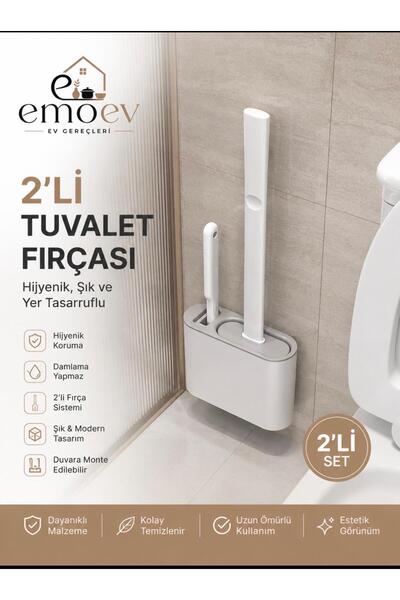 Emoev 2'li Tuvalet Ve Klozet Fırçası Seti Duvara Monte Edilebilir Standlı Ban...