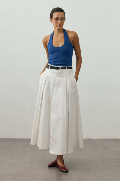Fahhar Pile Detailed Maxi Skirt Ecru