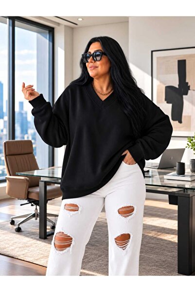 BENROMA 3 Yarn Combed Cotton V-Neck Sweatshirt Pyq5