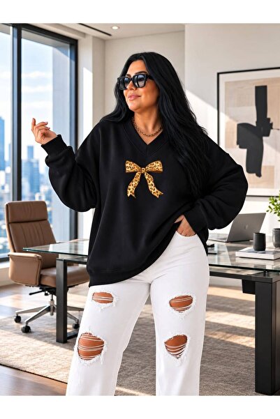 BENROMA 3 Yarn Combed Cotton V-Neck Ribbon Printed Sweatshirt Pyq1