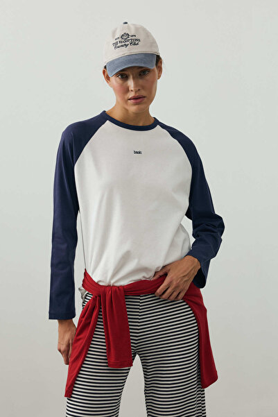 Fahhar Combined Raglan Sleeve T-Shirt Navy Blue