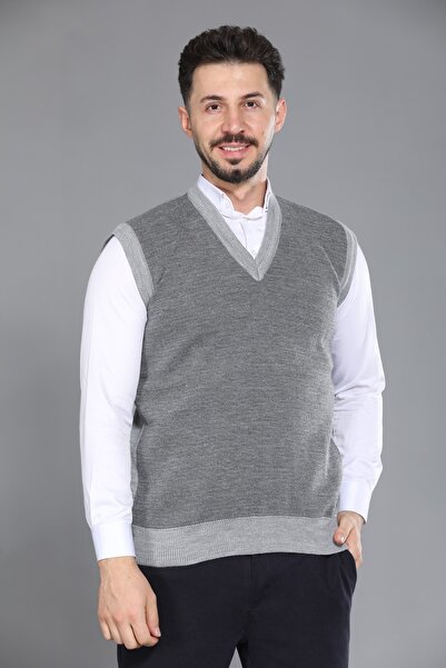 KZC TEKSTİL Light Gray Men's Dad and Middle-Aged Knitted Patterned Acrylic Th...