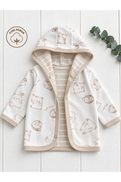 Panfilia Oeko Tex Certified 100% Organic Cotton Double Layer Baby Kids Girls/Boys Hooded Combed Cotton Cardigan