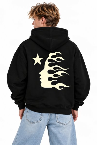 Compostela Women's Men's Unisex Hellstar Large Face Pattern Printed 100% Cotton Oversize Hooded Sweatshirt with Hood