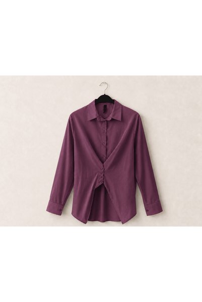 Hepsi Moda Button Detailed Front and Tie Back Shirt - Purple