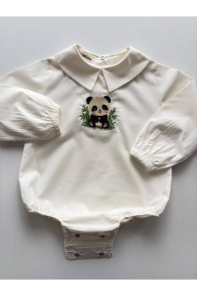 il mio bambino Handmade 100% Cotton Poplin Fabric Panda Embroidered Baby Shirt