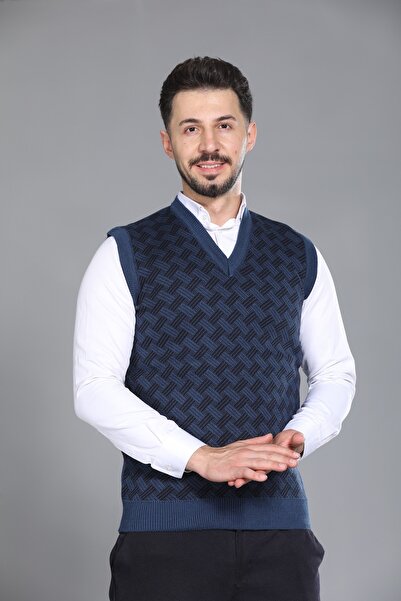 KZC TEKSTİL Plavi muški pulover za tate i srednje godine, akrilni, debeo, tek...