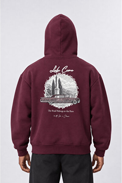 Respire Men's Lake Como Patch Detailed Oversize Hoodie Claret Red