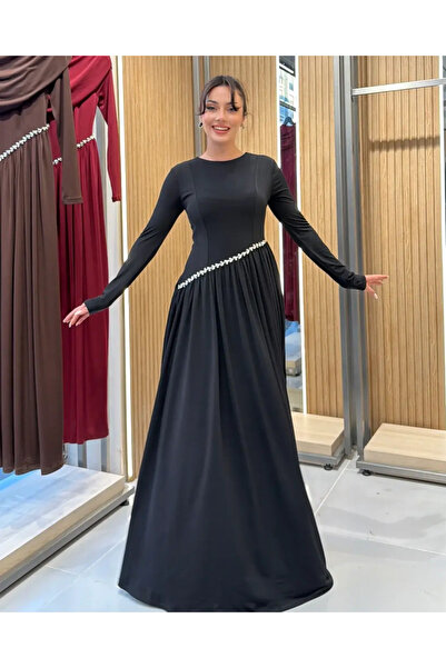 Klex Taş Detaylı Piliseli Maxi Elbise 0013