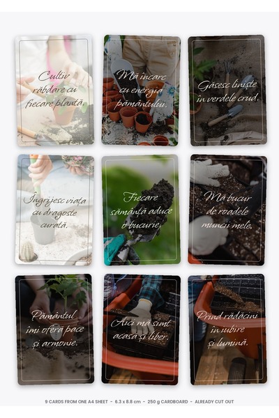 OEM Carduri Afirmatii Set Suflet de gradinar, 9 carduri decupate, Carton 250g...