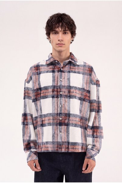 Machinist Men's Plaid Long Sleeve Oversize Shirt Cream