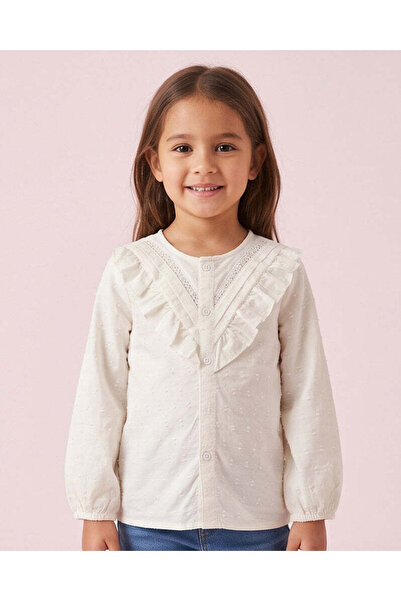 REDTAG Girls Ivory Plain Ruffle Blouse